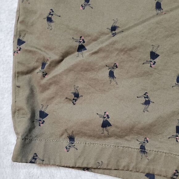 Tommy Hilfiger Shorts Mens 34 Green Hula Dancer Hawaiian Chino Flat Front Preppy - Picture 6 of 10